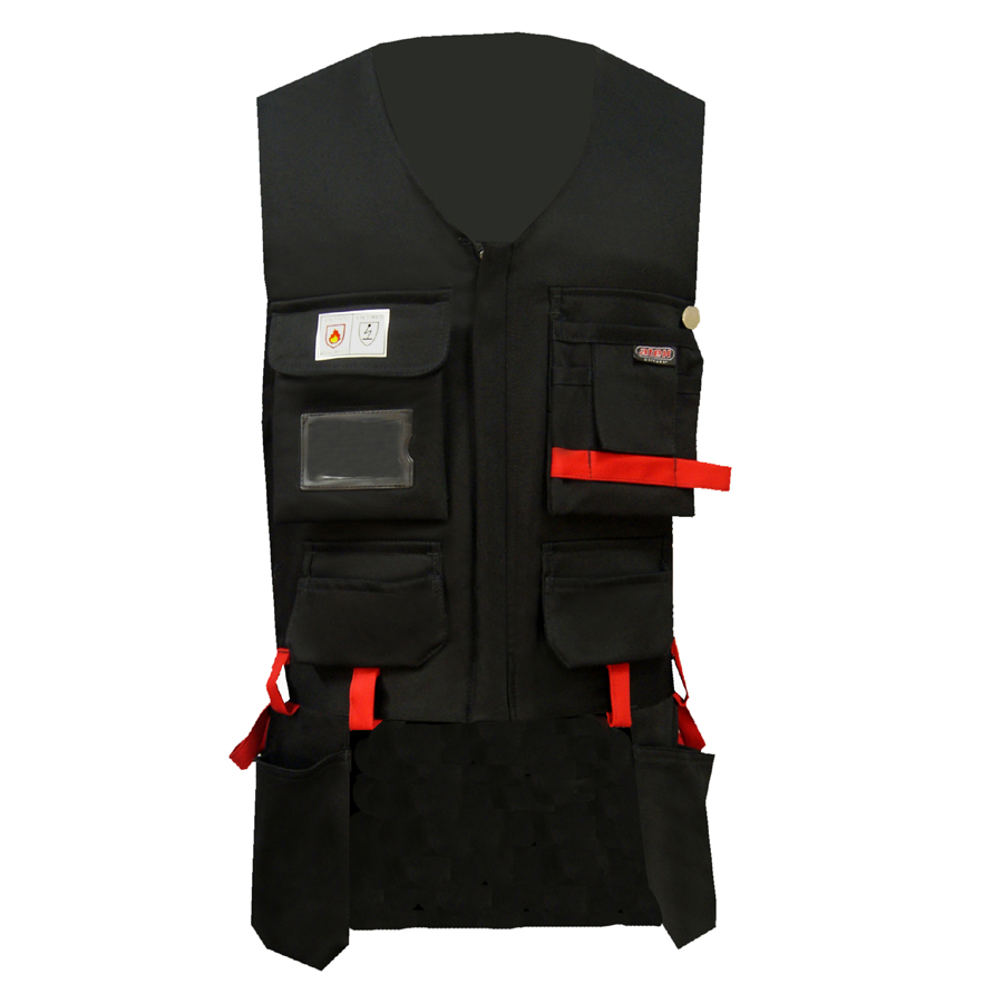 Vest with hanging pockets FR AST black/red